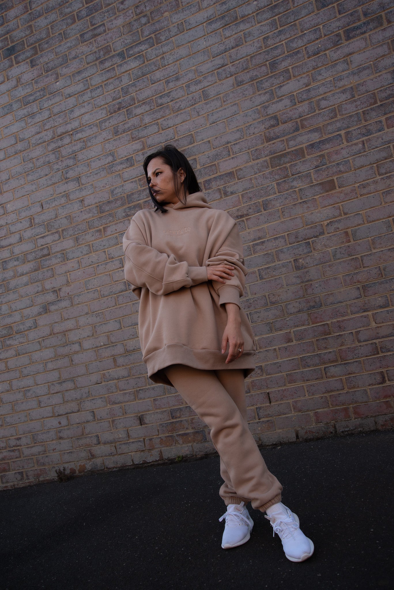 beige hoodie and pants set